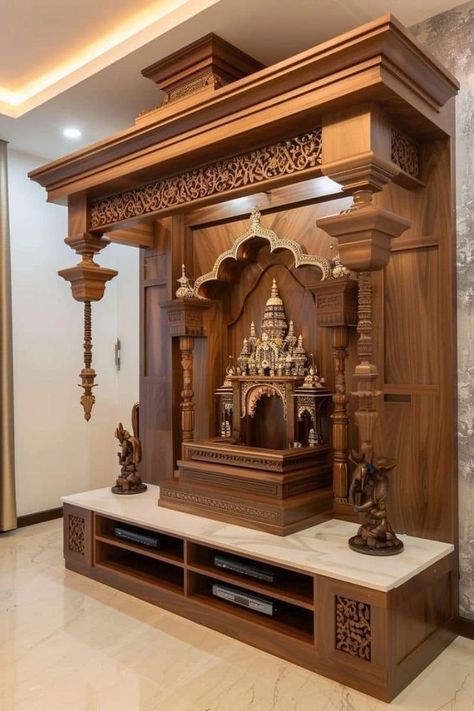 Hand-Carved Teak Puja Mandir