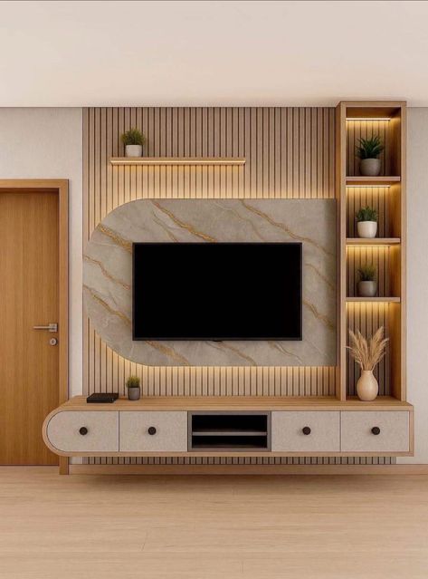 Floating TV Console with Slat Wall