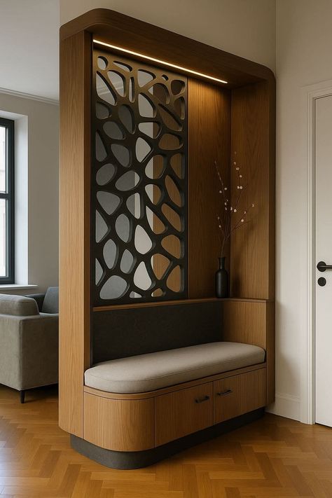 Modern Entryway Bench with CNC Partition