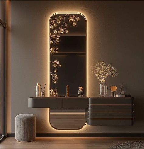 Floating Vanity Console with Backlit Mirror