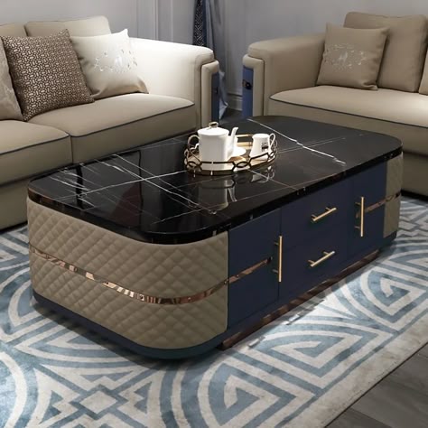 Luxury Fluted Black & Gold Coffee Table