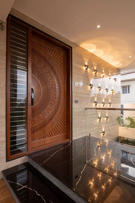 Artisanal Sunburst Carved Door