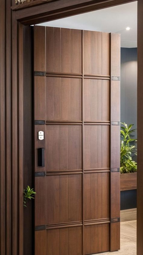 Grid-Paneled Modern Oak Door