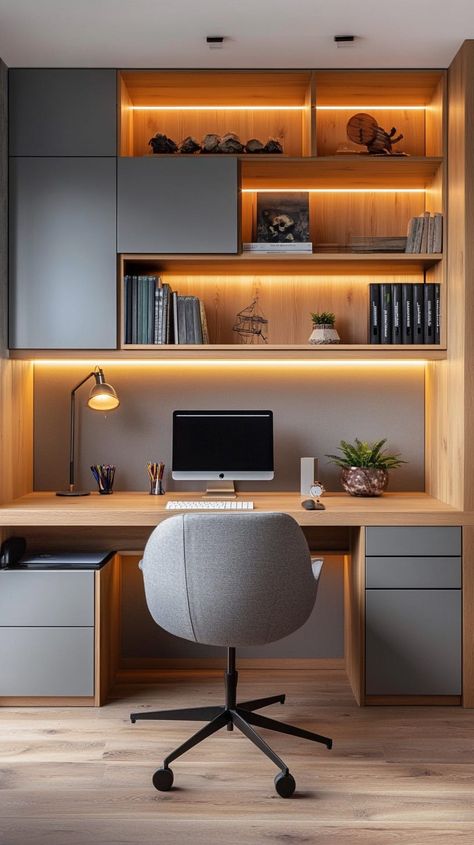 Integrated Grey & Wood Office Suite